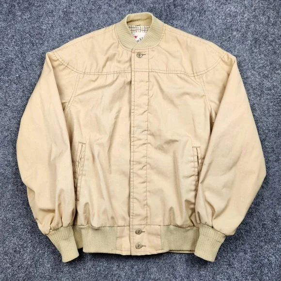 Vintage Land-N-Lakes Jacket Mens Medium Beige Cotton Bomber Talon Zip Lined 60s - Picture 1 of 9